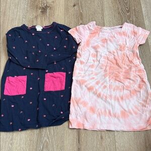 Crewcuts Navy and Pink Heart Dress & Orange Tie-Dye Dress Set